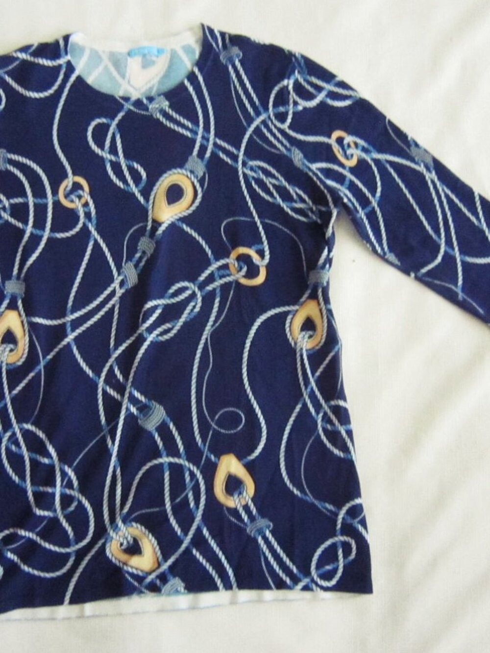 J McLaughlin Navy Nautical Print Scoop Neck Long Sleeve Pullover Sweater Small